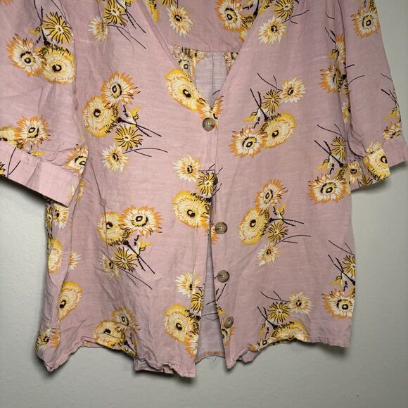 Madewell Plaza Dandelion Button Front Top Floral Blouse Linen Blend Pink Women M - Picture 5 of 6